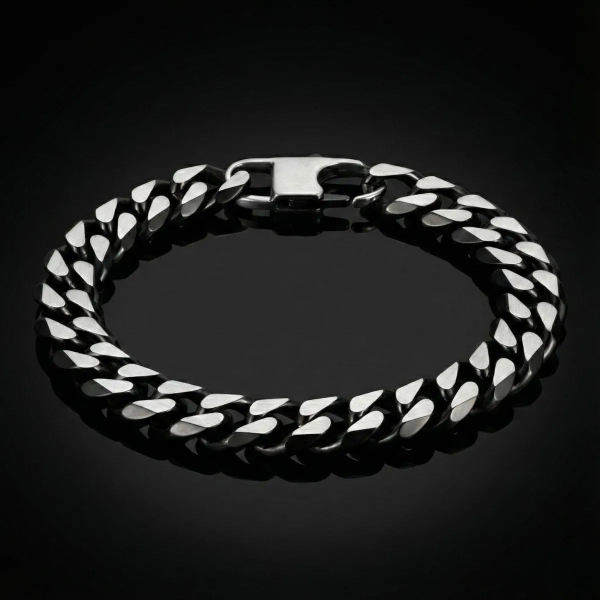 Vintage Brushed Steel Flat Curb Chain Bracelet