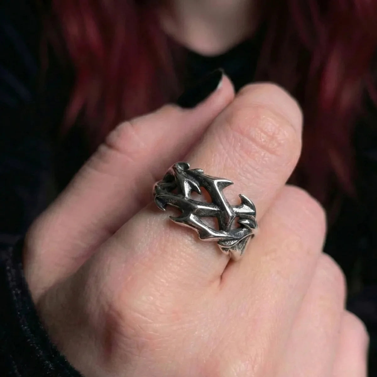 Vintage Crown of Thorns Ring Worn by Female Model