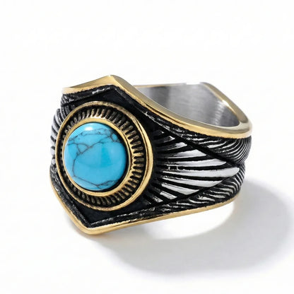 Vintage Feather Turquoise Signet Ring Details