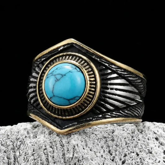 Vintage Feather Turquoise Signet Ring