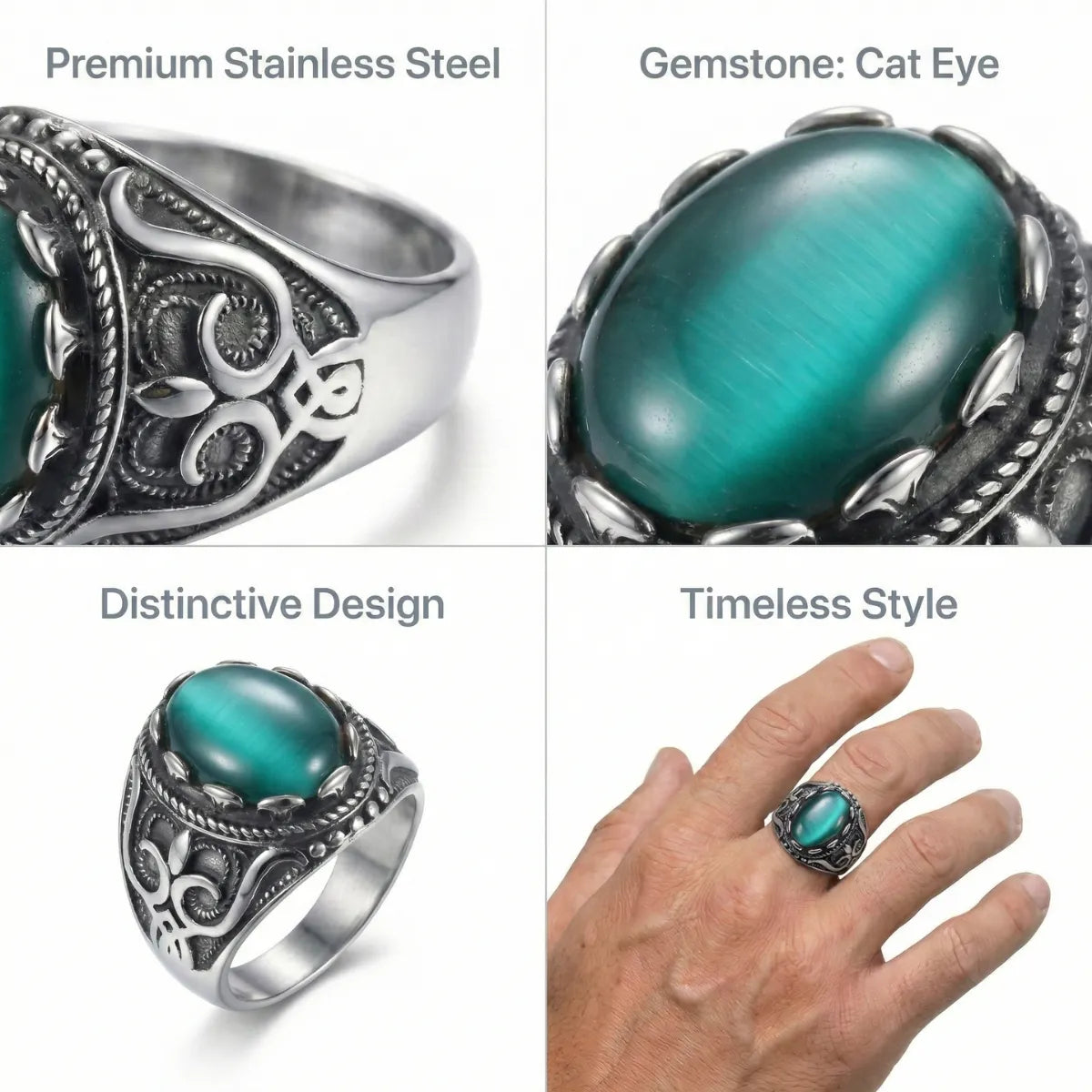Vintage Green Cat Eye Ring Features