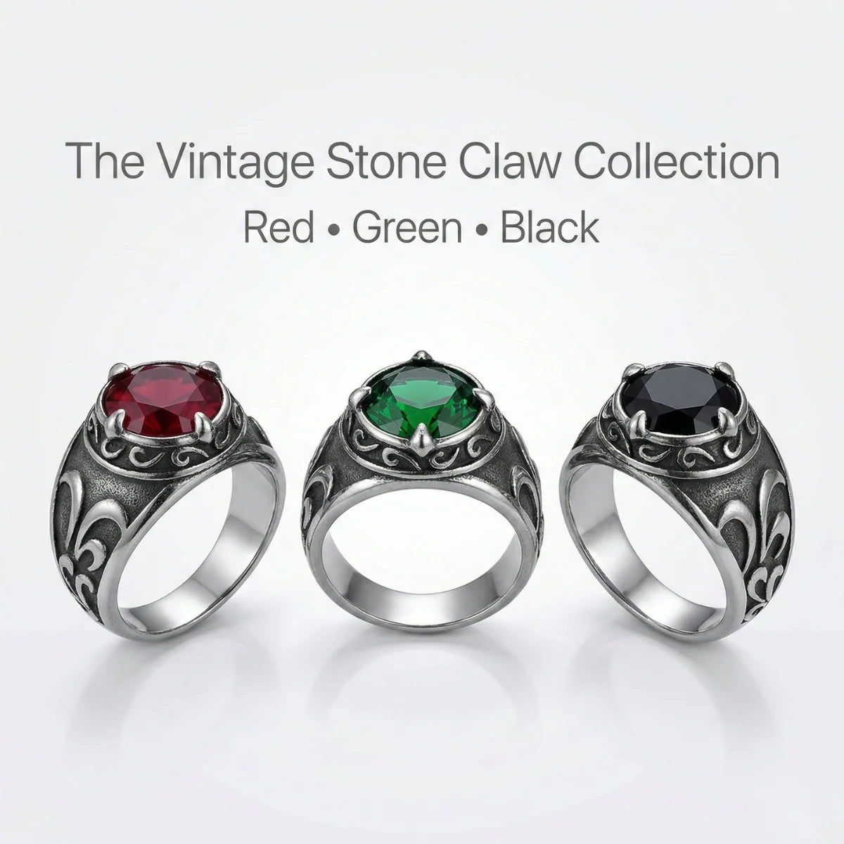 Vintage Green Red and Black Stone Rings