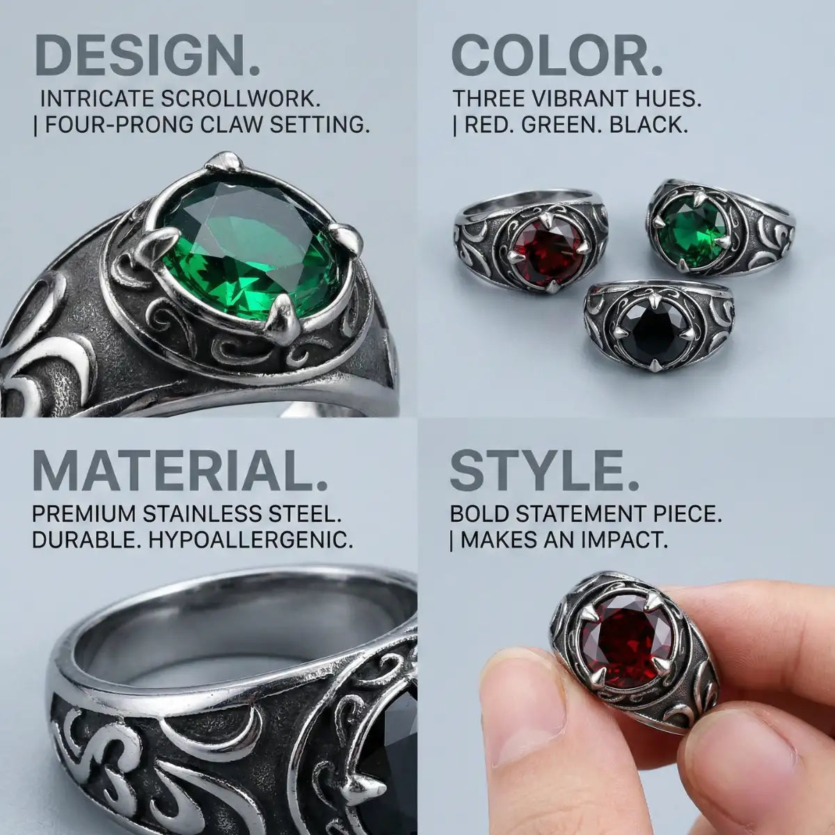 Vintage Green Stone Ring Features
