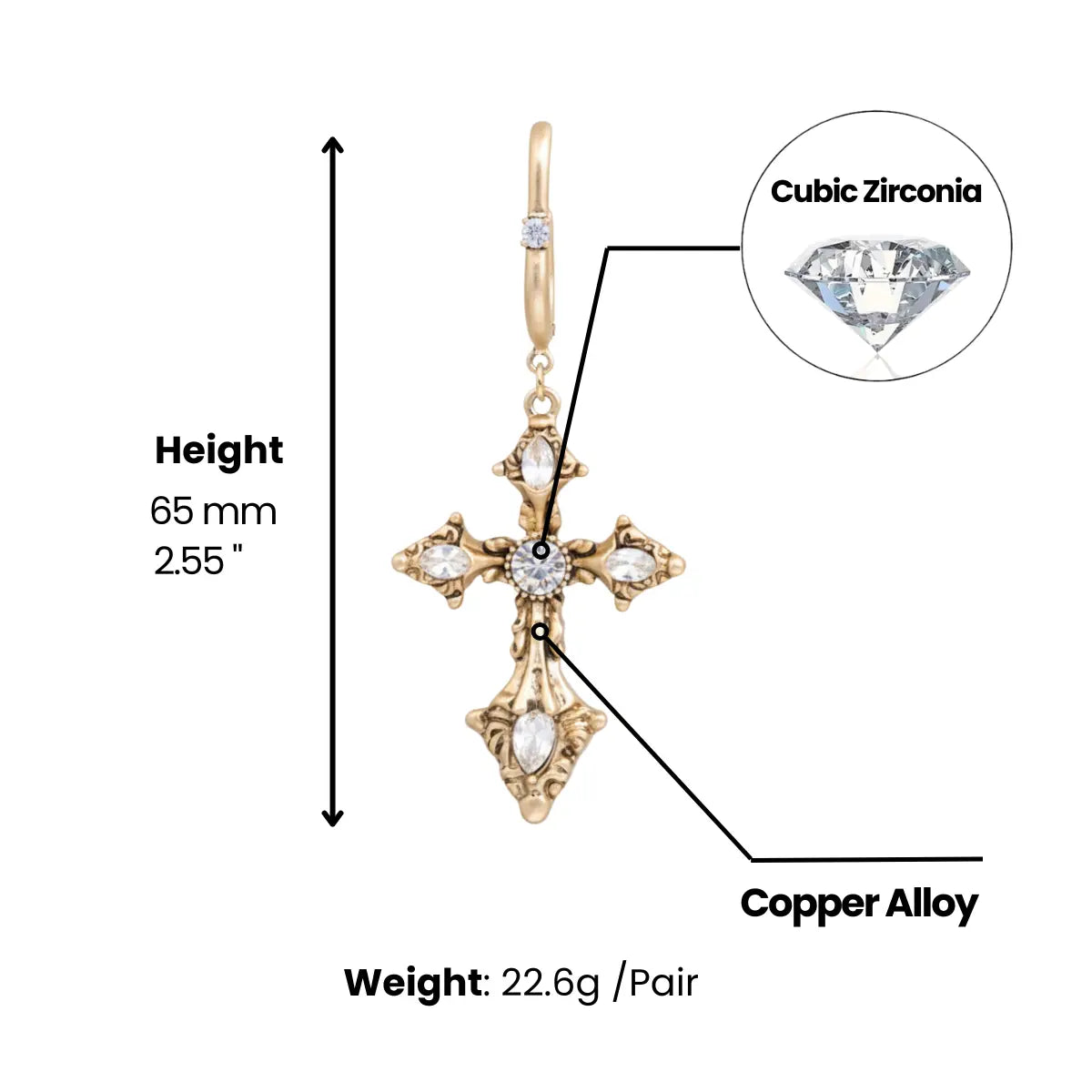 Vintage Ornate Cross Earrings Women Dimensions and Weight