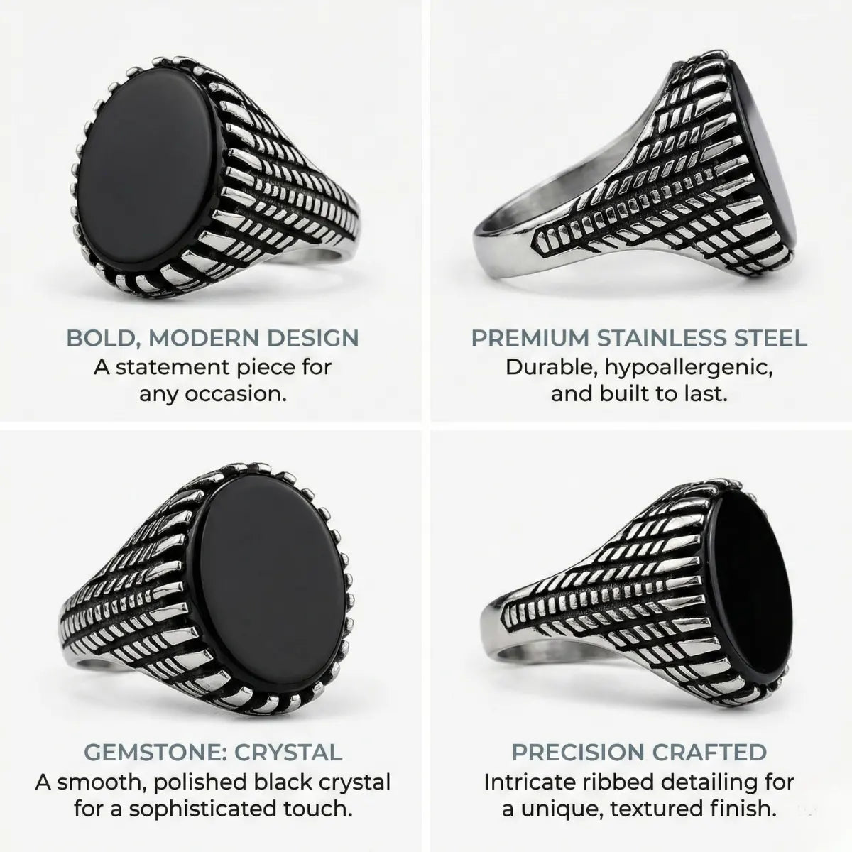 Vintage Oval Black Stone Ring Features