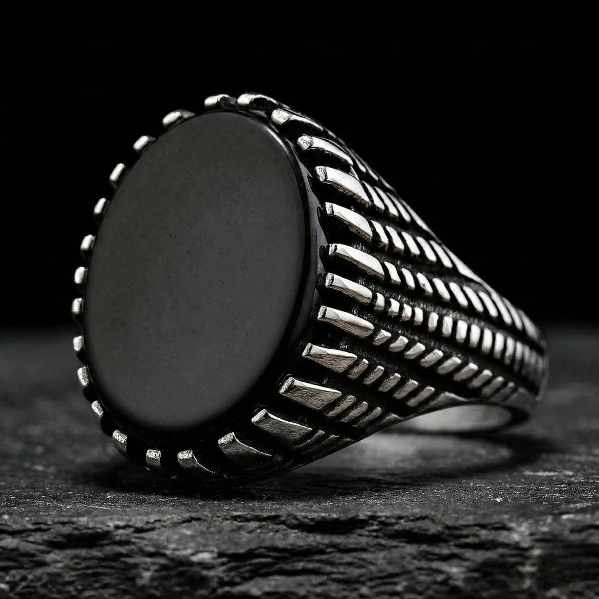 Vintage Oval Black Stone Ring