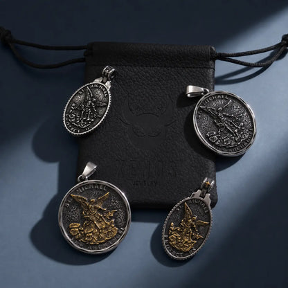 Vintage Oval St Michael Medallion Collection Displayed with Packaging Pouch