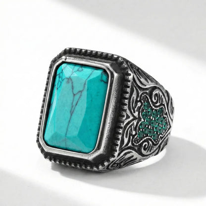 Vintage Rectangular Turquoise Ottoman Ring Details