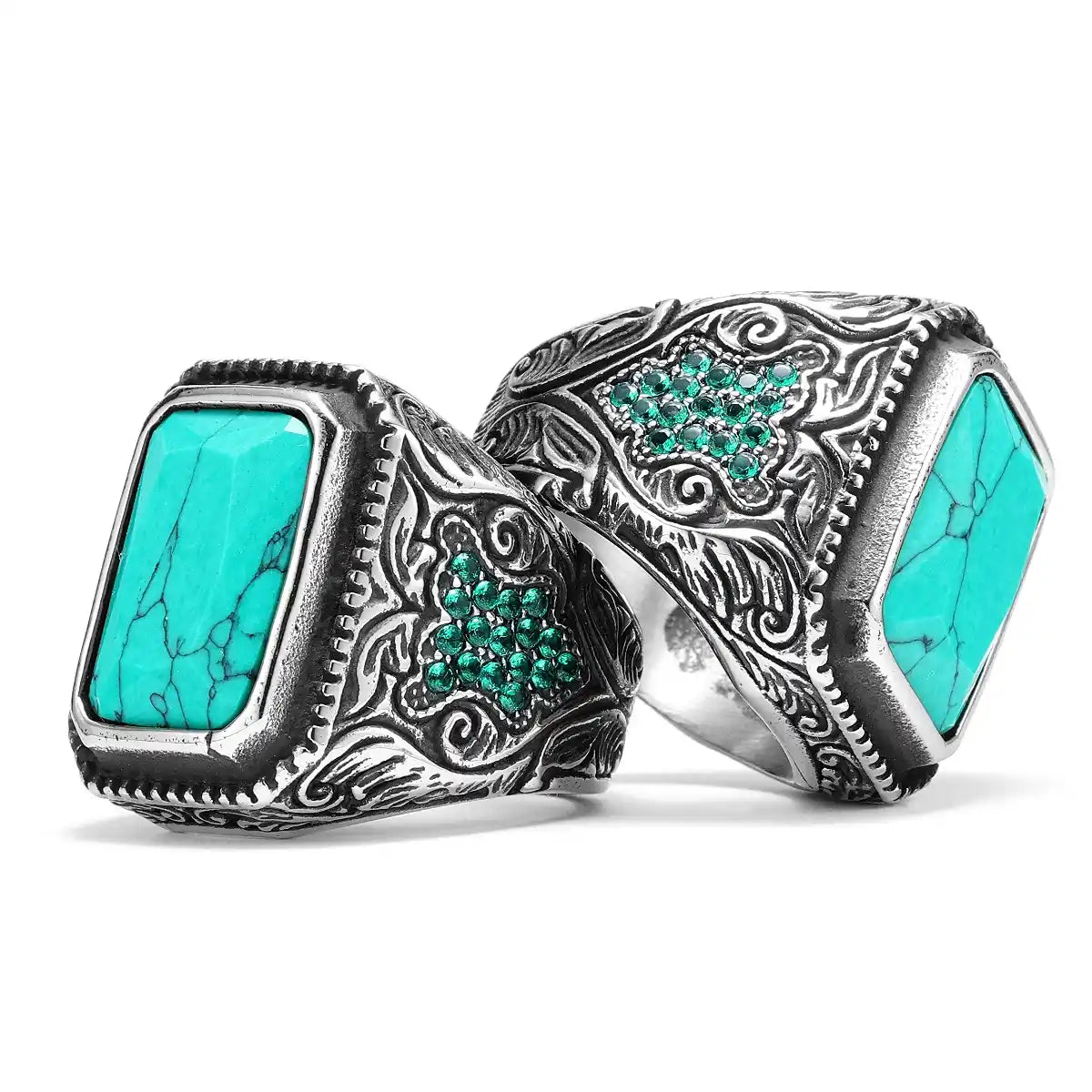 Vintage Rectangular Turquoise Ottoman Ring Multi Angle Details