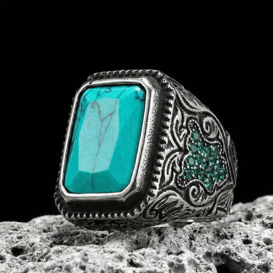 Vintage Rectangular Turquoise Ottoman Ring
