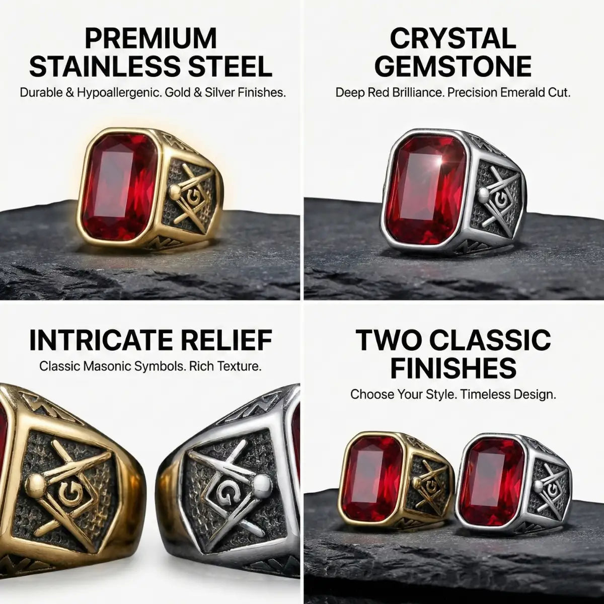 Vintage Red Masonic Ring Features