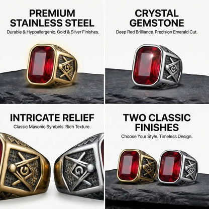 Vintage Red Masonic Ring Features