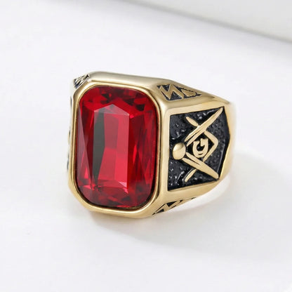 Vintage Red Masonic Ring Gold Details