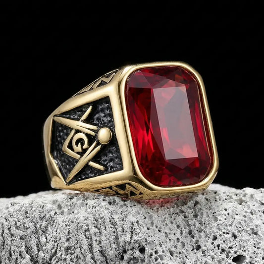 Vintage Red Masonic Ring Gold