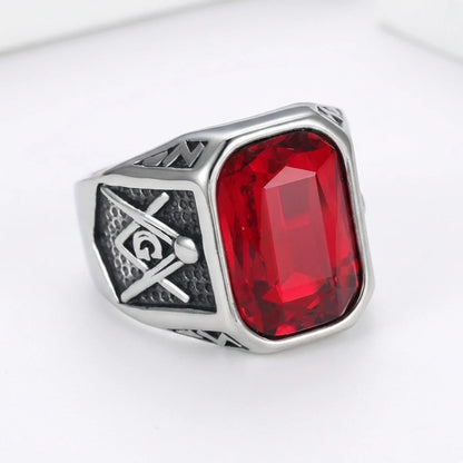 Vintage Red Masonic Ring Silver Details