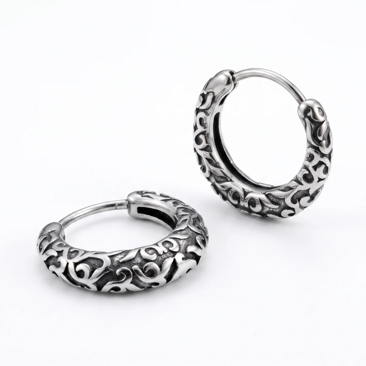 Vintage Scrollwork Hoop Earrings Silver