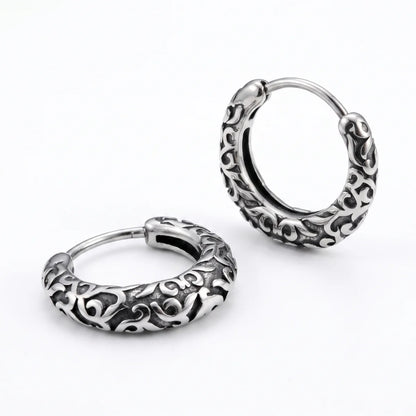 Vintage Scrollwork Hoop Earrings Silver