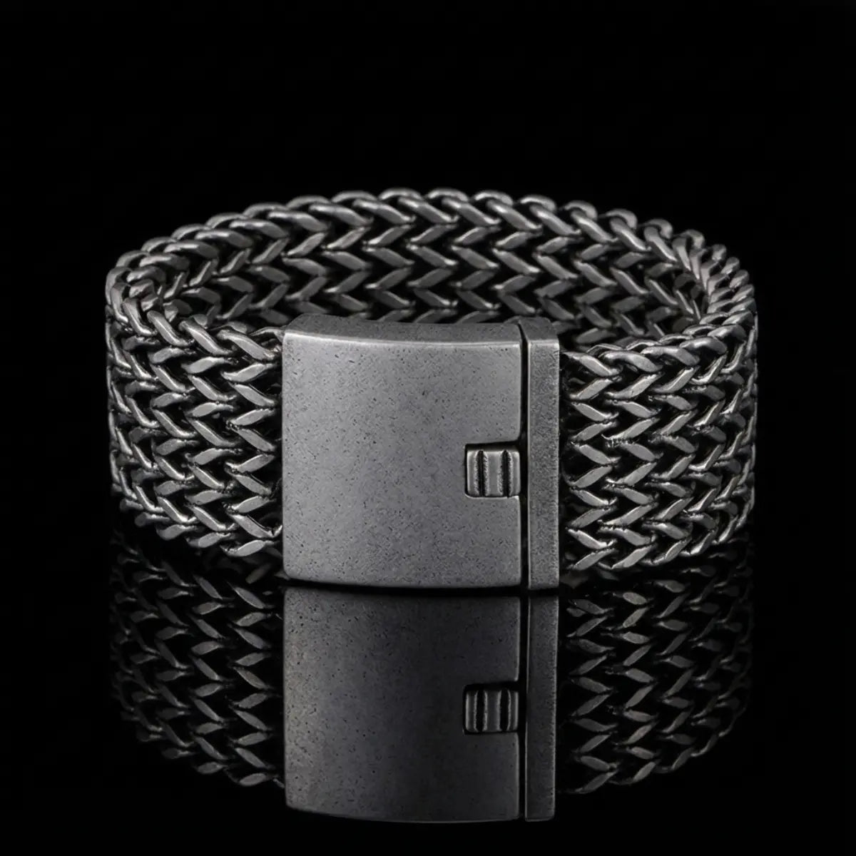 Vintage Silver Chunky Woven Mesh Bracelet 30mm