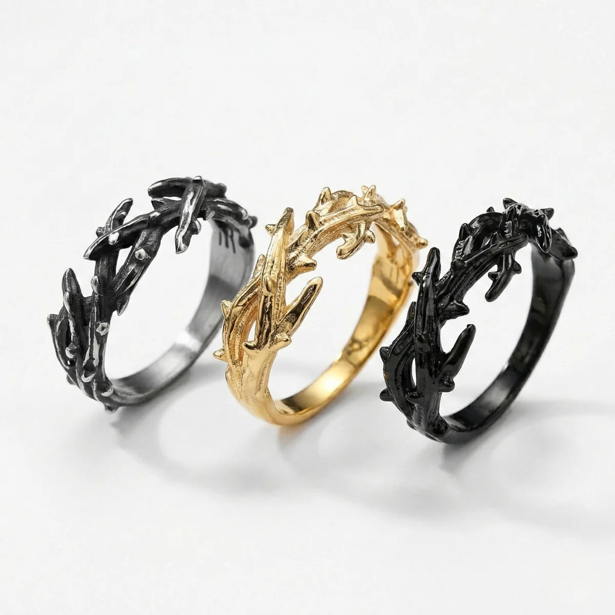 Vintage Silver Crown of Thorns Rings Gold and Black Details