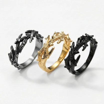 Vintage Silver Crown of Thorns Rings Gold and Black Details