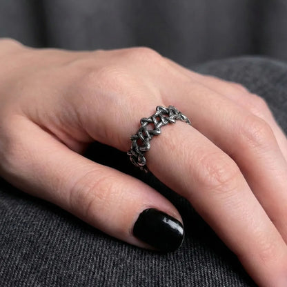 Vintage Silver Hexagram Thorn Ring Worn by Female Model Close Up