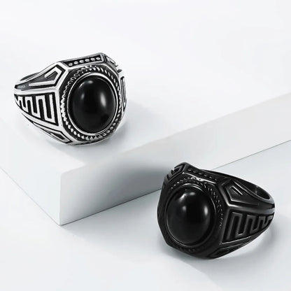 Vintage Silver Men's Onyx Signet Ring and Black Details
