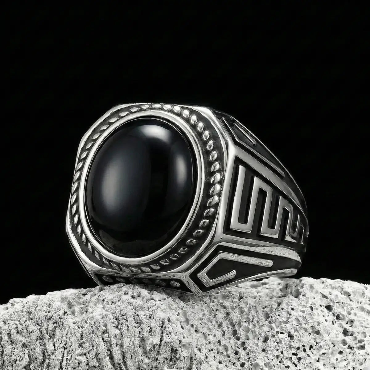 Vintage Silver Men‘s Onyx Signet Ring