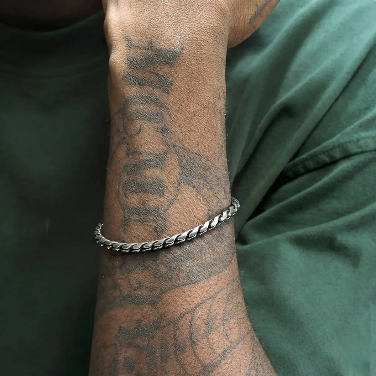 Vintage Silver Twisted Curb Chain Bracelet Worn by Male Model