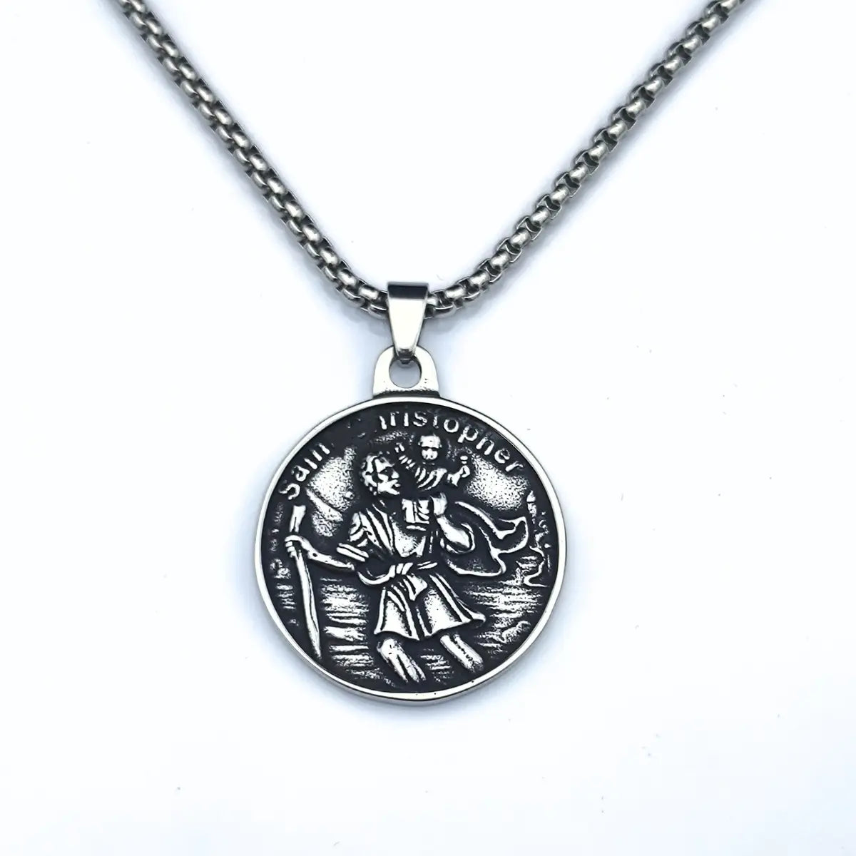 Vintage St Christopher Medallion Necklace Front