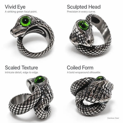 Viper Ring Silver Green Eye Multi Angle Details Showcase