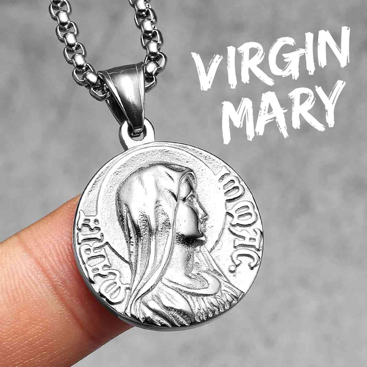 Virgin Mary Necklace with Greek Inscription Pendant with Chain Xenos Jewelry