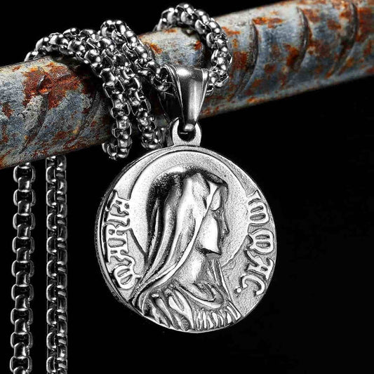 Virgin Mary Necklace with Greek Inscription Xenos Jewelry