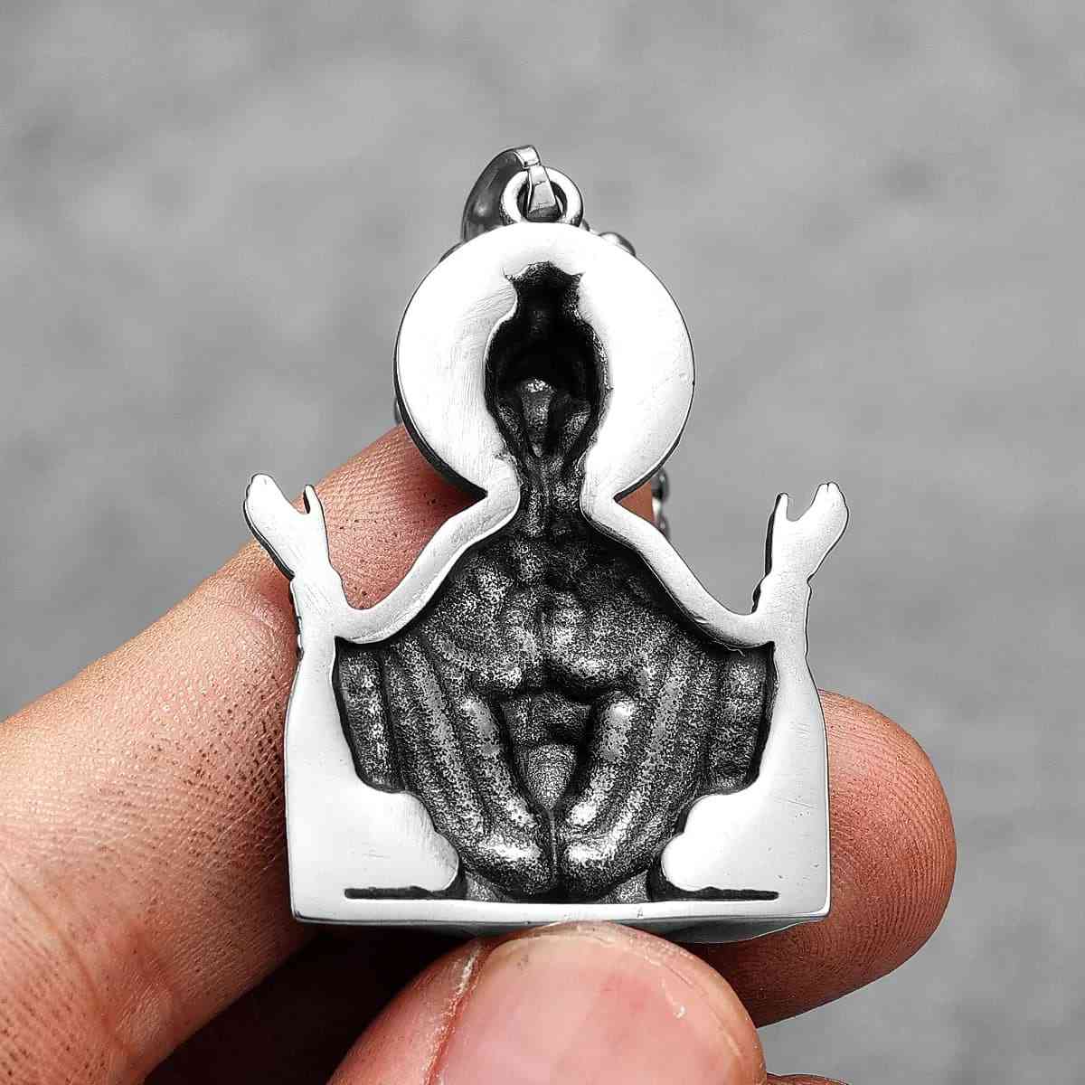 Virgin Mary with Baby Jesus Pendant Necklace Back Xenos Jewelry