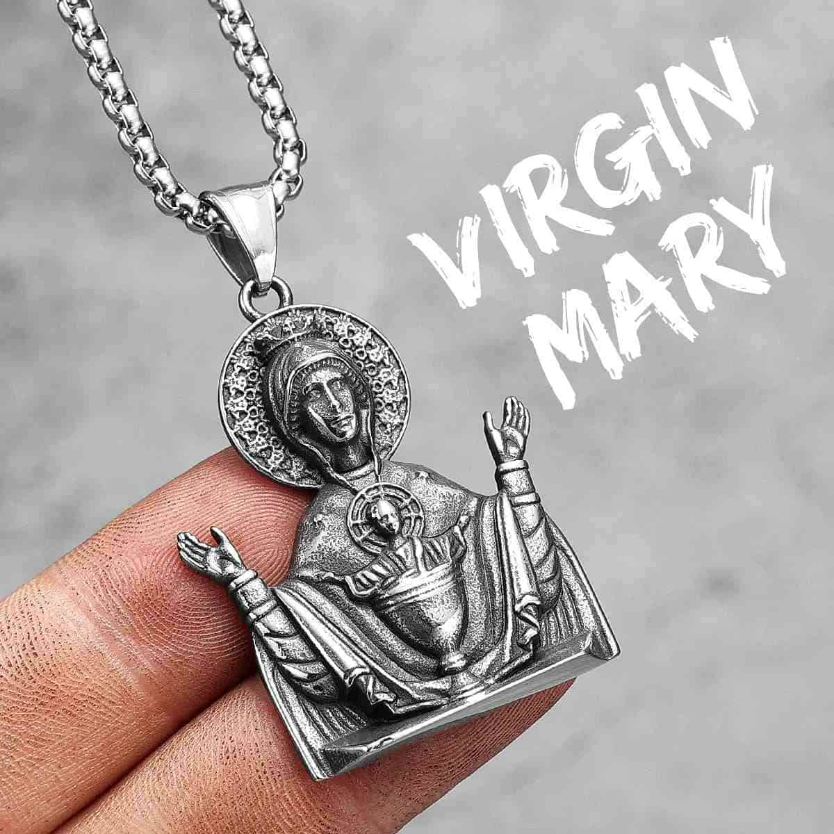 Virgin Mary with Baby Jesus Pendant Necklace Pendant with Chain Xenos Jewelry