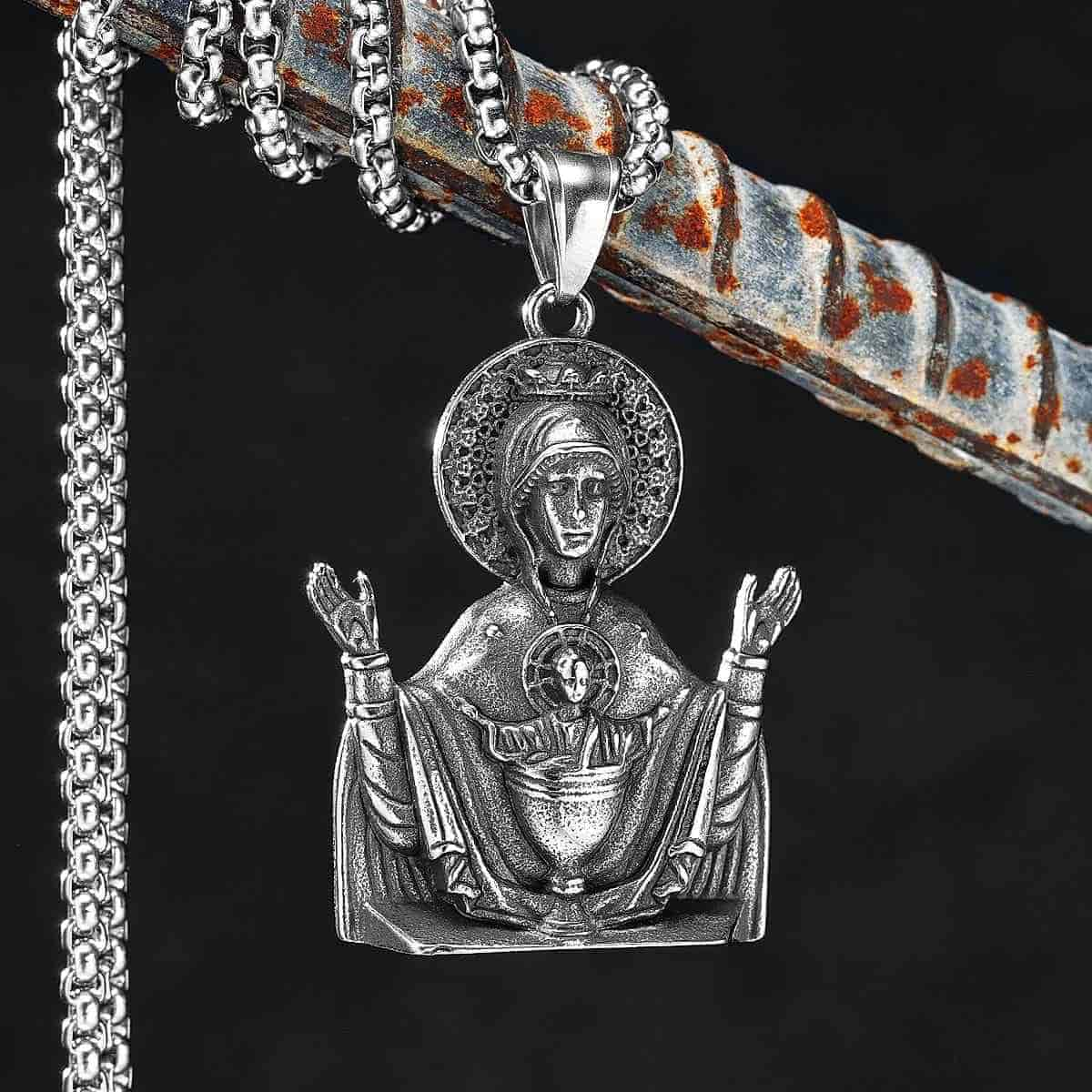 Virgin Mary with Baby Jesus Pendant Necklace Xenos Jewelry