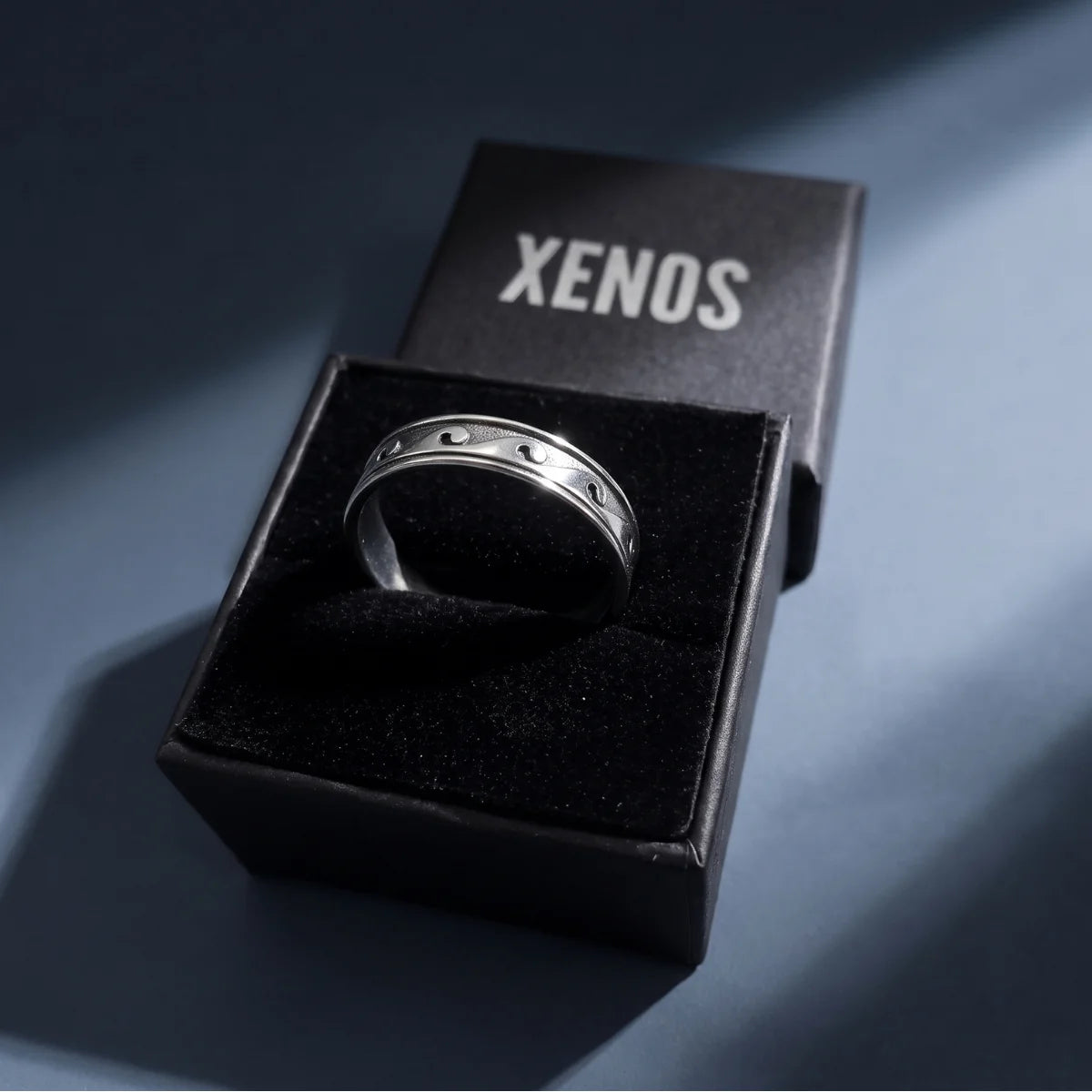 Wave Band Ring Silver Presented in Xenos Jewelry Packaging Box