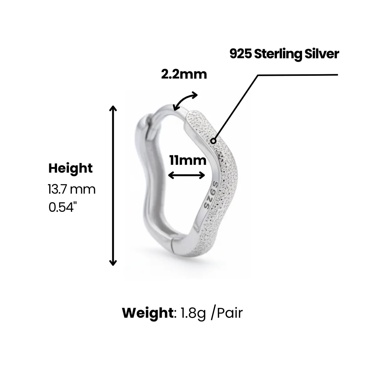 Wave Hoop Earrings Sterling Silver Dimensions and Weight