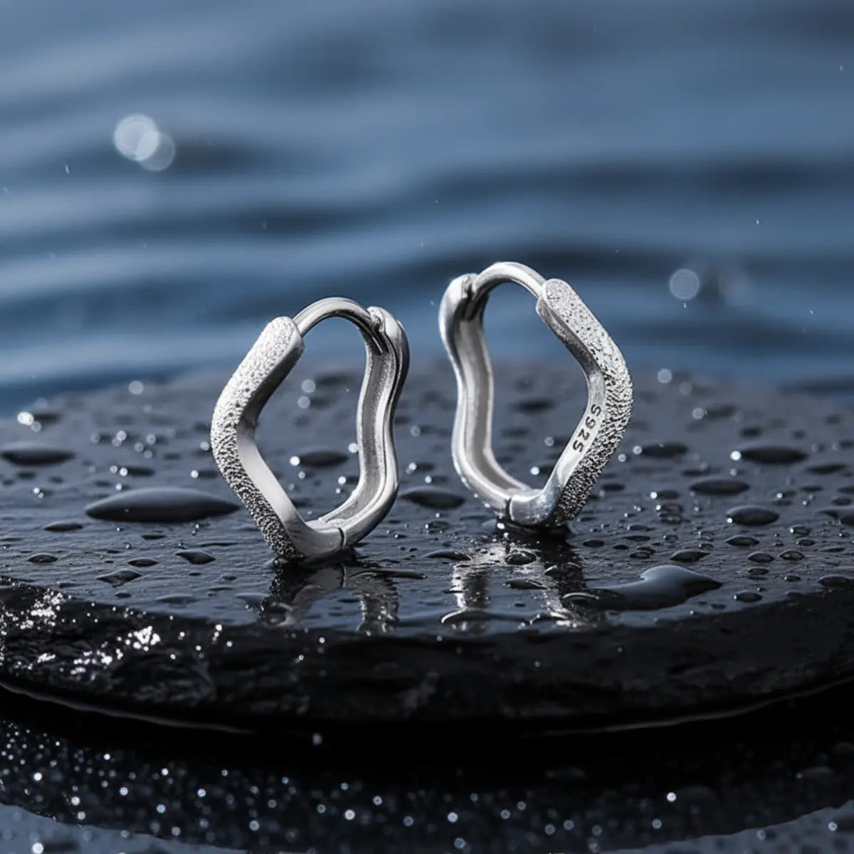 Wave Hoop Earrings Sterling Silver
