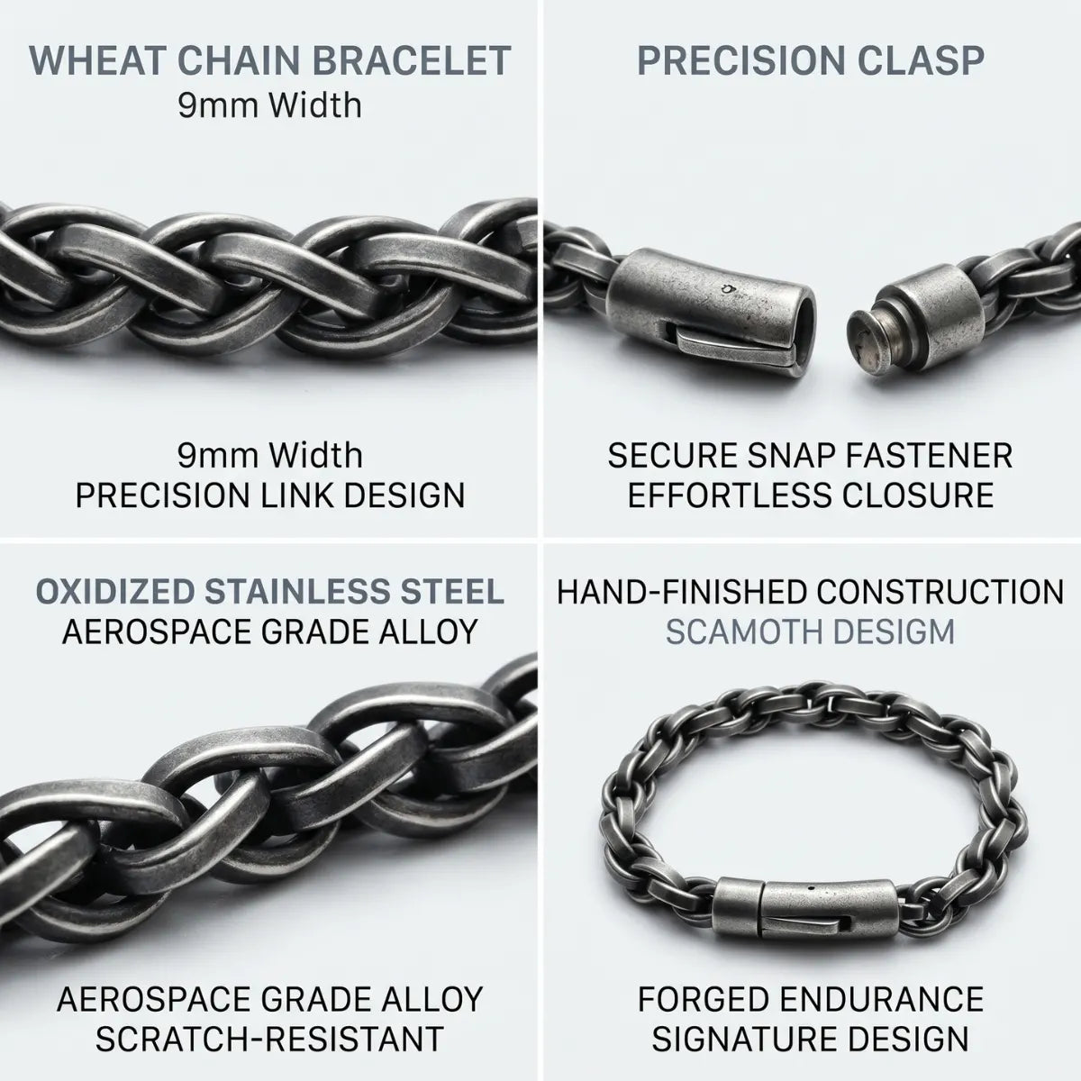 Wheat Chain Bracelet Vintage Steel Multi Angle Features