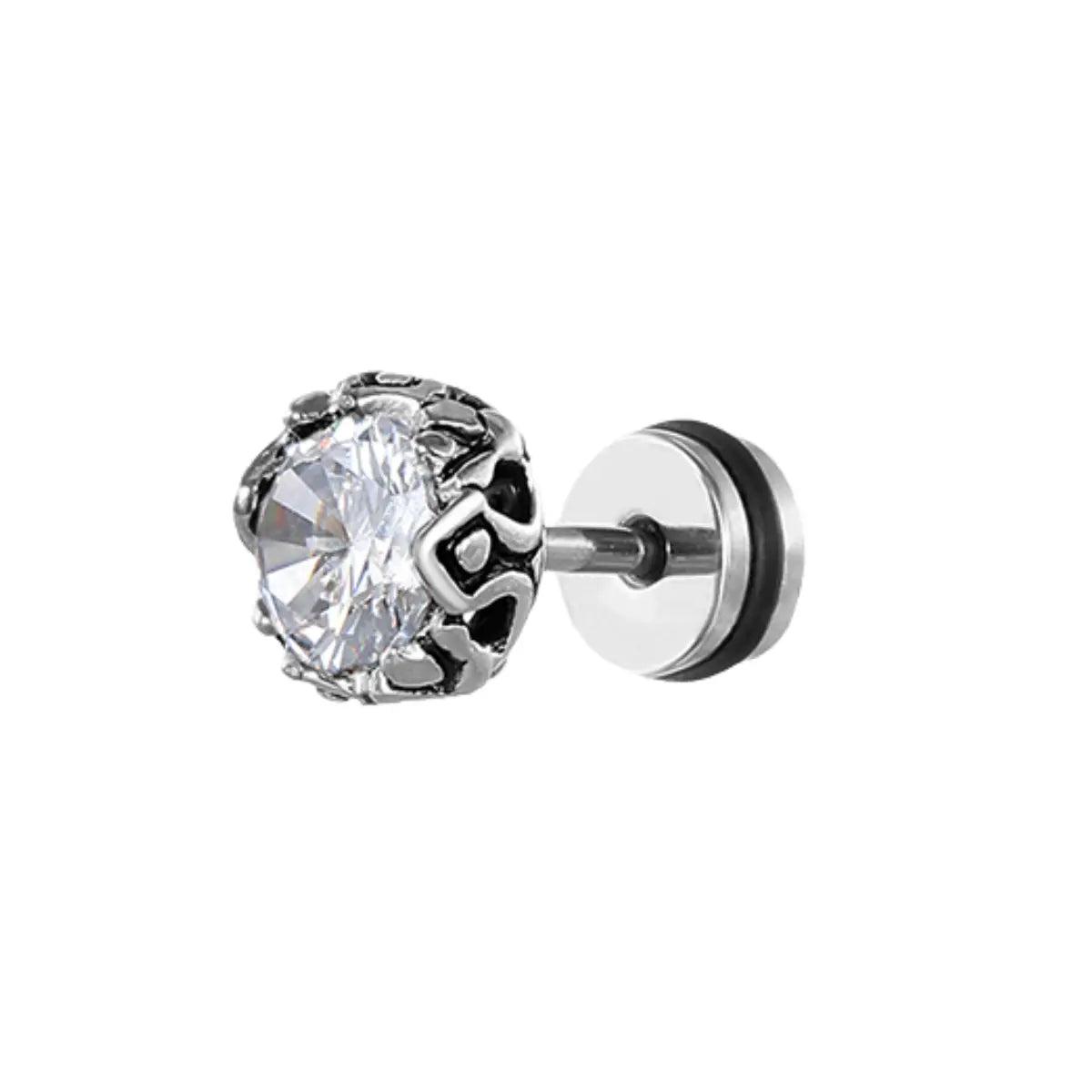 White CZ Diamond Barbell Earrings Stainless Steel