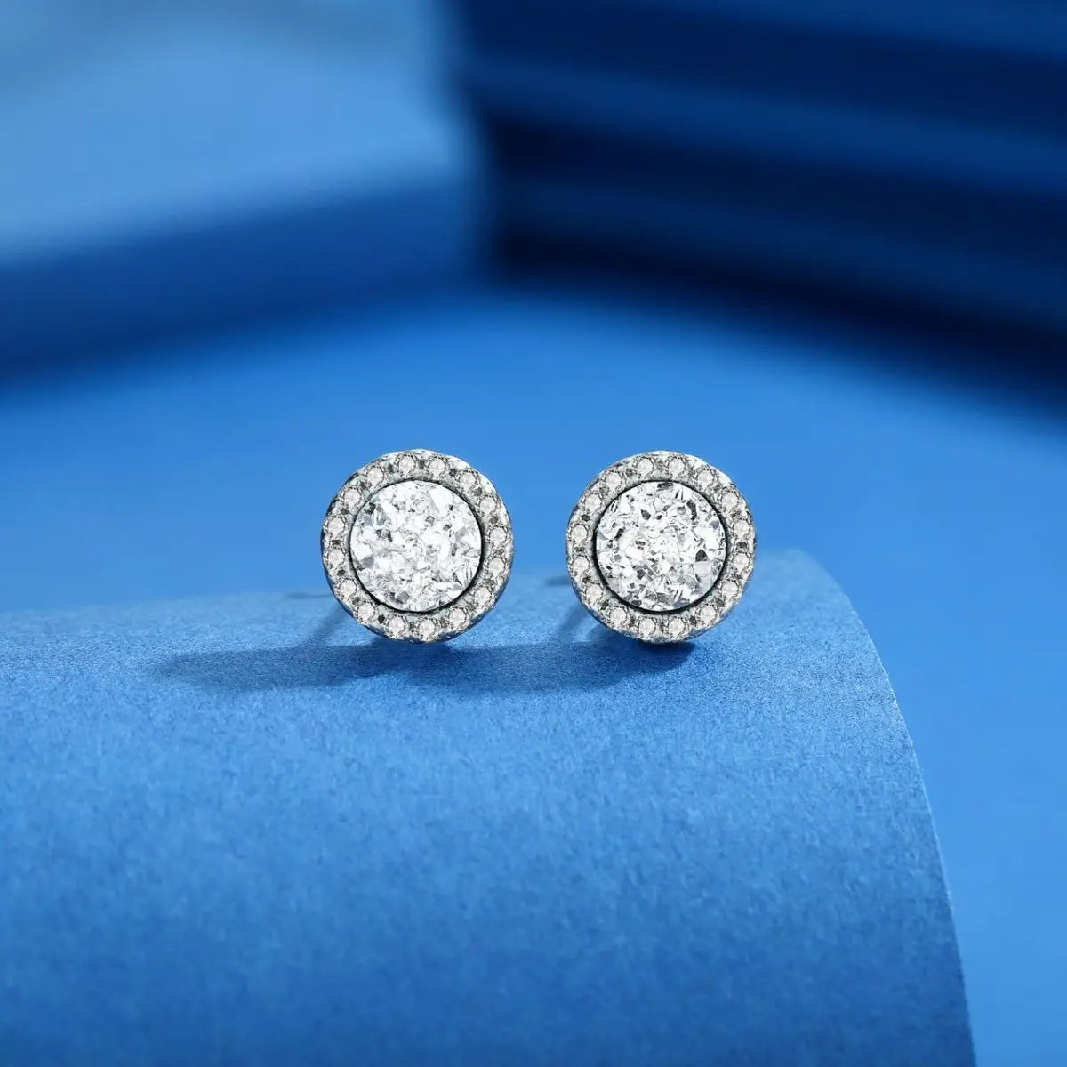 White Druzy Stud Earrings Sterling Silver Details