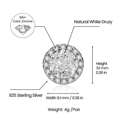 White Druzy Stud Earrings Sterling Silver Dimensions and Weight