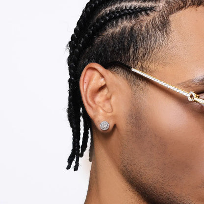 White Druzy Stud Earrings Sterling Silver Worn by Male Model Close up