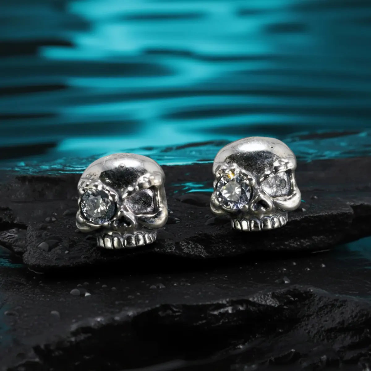 White Eye Skull Stud Earrings