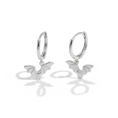 White Gold Bat Wing Earrings Sterling Silver Details