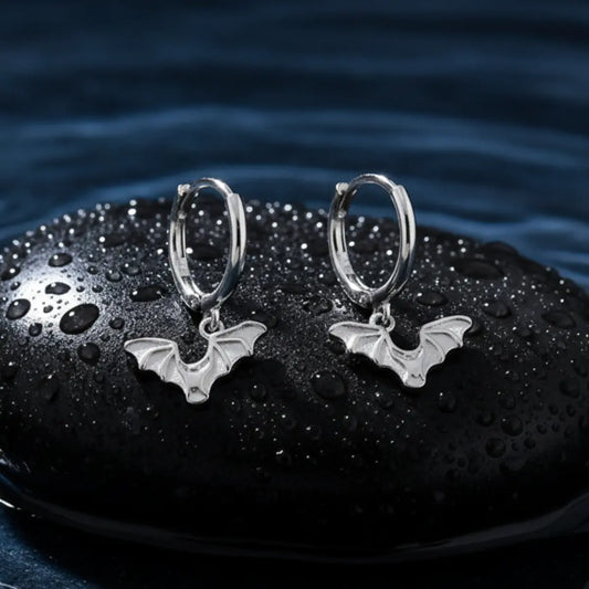 White Gold Bat Wing Earrings Sterling Silver