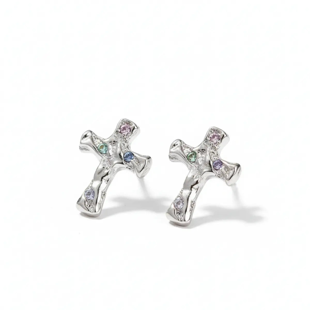 White Gold Molten Pavé CZ Cross Stud Earrings Details