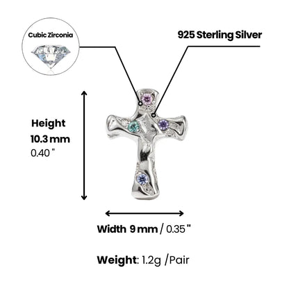 White Gold Molten Pavé CZ Cross Stud Earrings Dimensions and Weight