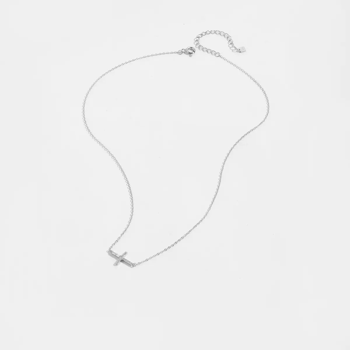 White Gold Sideways Cross Necklace Details