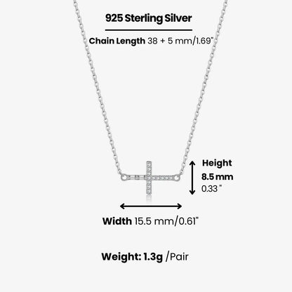 White Gold Sideways Cross Necklace Dimensions and Weight